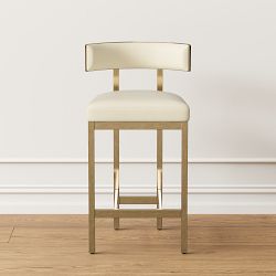 OPEN BOX: Emma Counter Stool, Standard, Performance Vegan Pebbled Leather, Ivory, Antique Brass