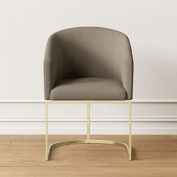 OPEN BOX: Bradley Curved Back Arm Chair, Standard Cushion, Milano Leather Gray, Antique Brass