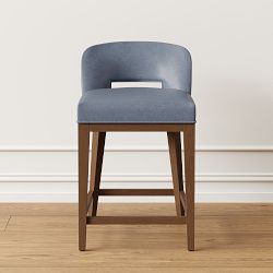 OPEN BOX: Saratoga Dining Curved Back Counter Stool, Standard, Italian Leather, Smokey Blue, Nutmeg