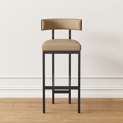 OPEN BOX: Emma Bar Stool, Performance Vegan Pebbled Leather, Taupe, Bronze
