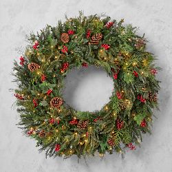 Balsam Hill  Winter Evergreen Wreath, 30", LED Clear