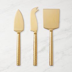 Antique Brass Hammered Cheese Knives, Set of 3