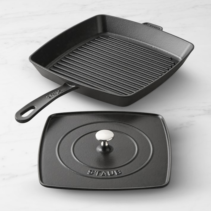 【STAUB / WILLIAMS-SONOMA】 Cast Iron Staub Enameled Cast Iron Grill Pan & Press | Williams Sonoma