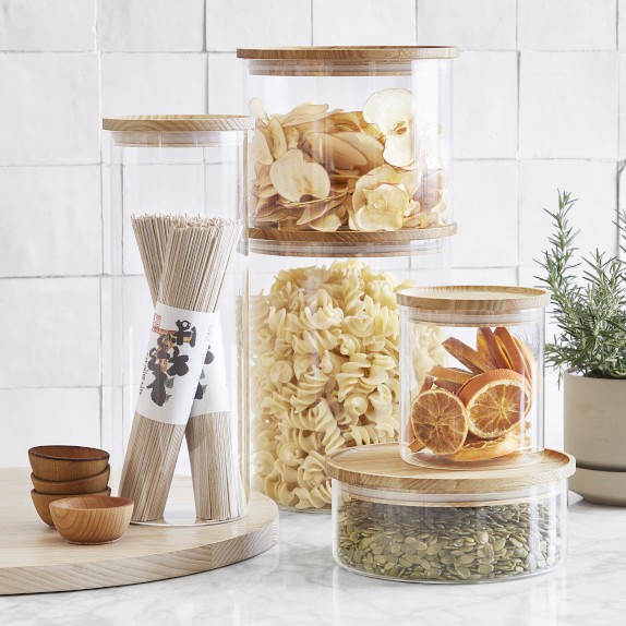 Hold Everything Stackable Glass Canister, Large, Walnut Finish