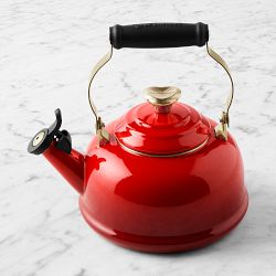 Le Creuset Classic Whistling Tea Kettle, 1.7-Qt, Red with Heart Knob