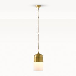 Christopher Peacock Bexley Pendant, 10" X 16", Brushed Brass, White Glass