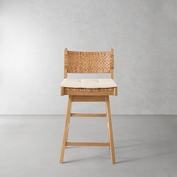 OPEN BOX: Sullivan Swivel Counter Stool Cushion, Standard, Sunbrella Performance Canvas, Flax
