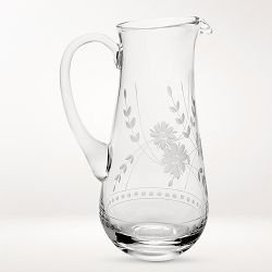 Vintage Etched Pitcher, Clear