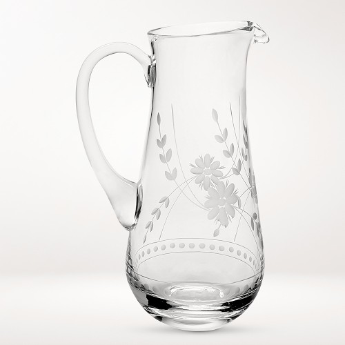 Vintage Etched Pitcher, Clear