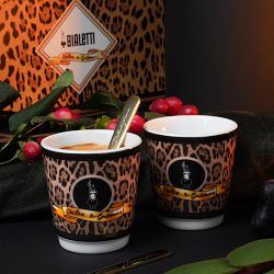 Bialetti Dolce &amp; Gabbana Espresso Cups &amp; Gold Stirrers, Leopardo