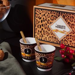 Bialetti Dolce &amp; Gabbana Espresso Cups &amp; Gold Stirrers, Leopardo
