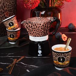 Bialetti Moka Dolce &amp; Gabbana 3-Cup + 3 Espresso Cups &amp; Stirrers Gift Set, Leopardo
