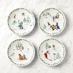 Alpine Ski Salad Plates, Mixed, Set of 8