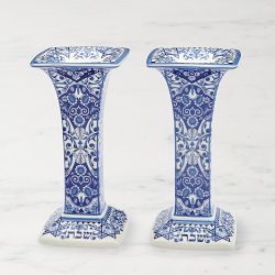 Spode Blue Sabbath Taper Candle Holders, Set of 2