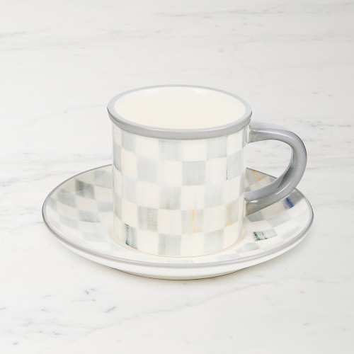 MacKenzie-Childs Sterling Check Espresso Cup & Saucers, Set of 2 Simolary simolary.com