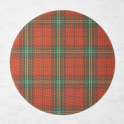 Chilewich Basketweave Round Red Tartan Placemats, Set of 4