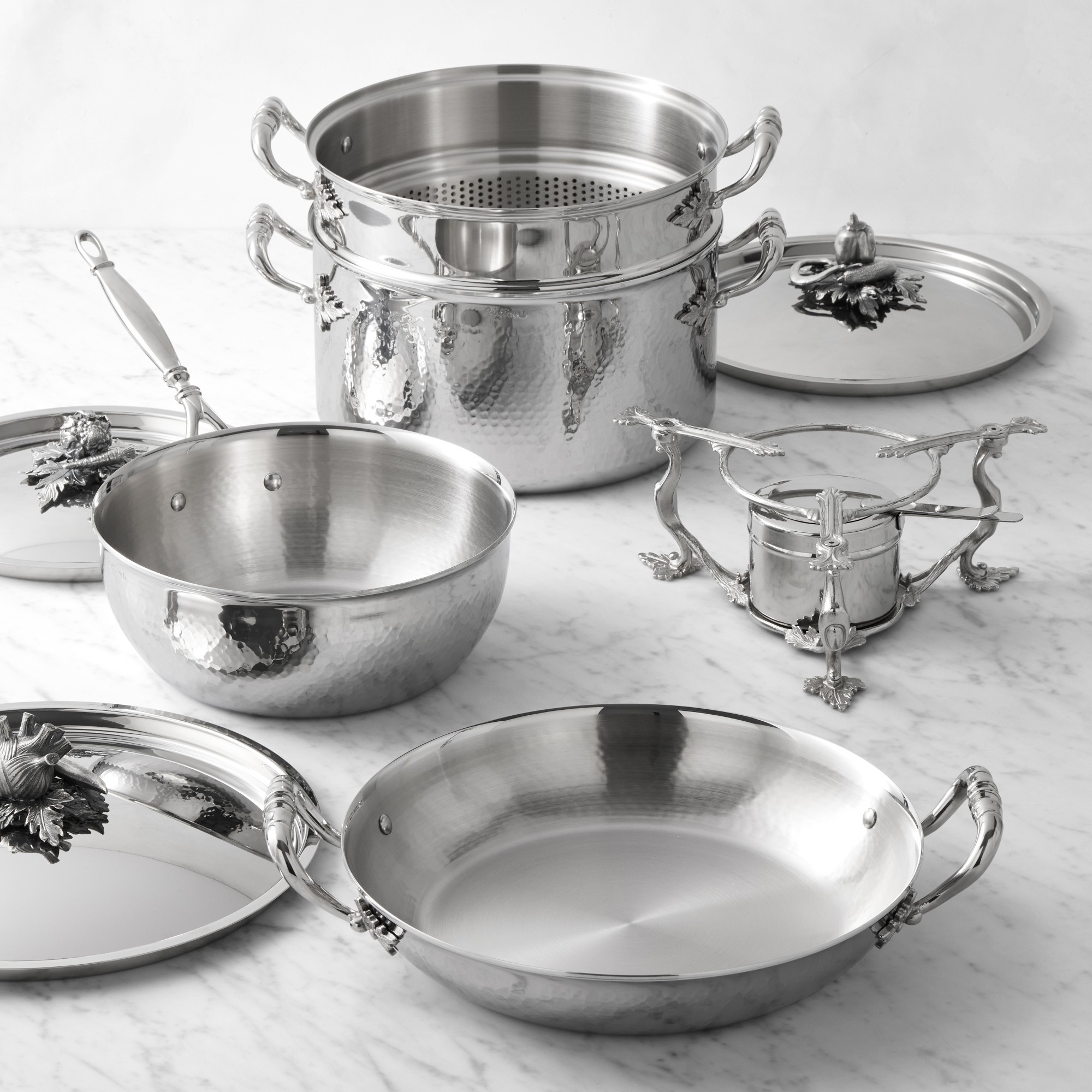 Ruffoni Opus Prima Hammered Stainless-Steel 8-Piece Cookware Set Sansujyuku sansujyuku.com
