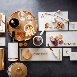 Marble and Brass Rectangular Board with Cheese Knives