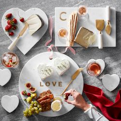 Marble &amp; Brass "Love" Round Cheese Board with Knife