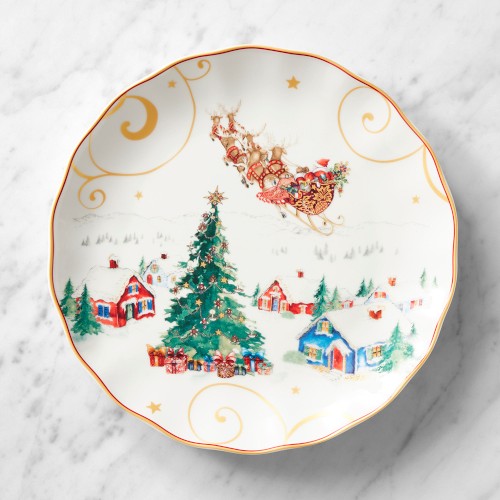 Twas the Night Before Christmas Dinner Plates, Set of 4, Snowy Village with Santa