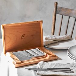Zwilling Contemporary Stainless-Steel Steak Knives in Wood Gift Box, Set of 8