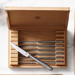 Zwilling Contemporary Stainless-Steel Steak Knives in Wood Gift Box, Set of 8