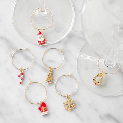 Williams Sonoma Gold Holiday Wine Charms, Set of 6