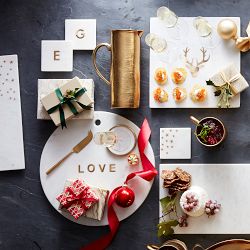 Marble &amp; Brass "Love" Round Cheese Board with Knife