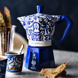 Bialetti Moka Dolce &amp; Gabbana 6-Cup + 3 Espresso Cups &amp; Stirrers Gift Set, Blu Mediterraneo