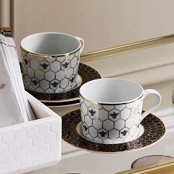 Honeycomb Cups &amp; Saucers, Set of 4