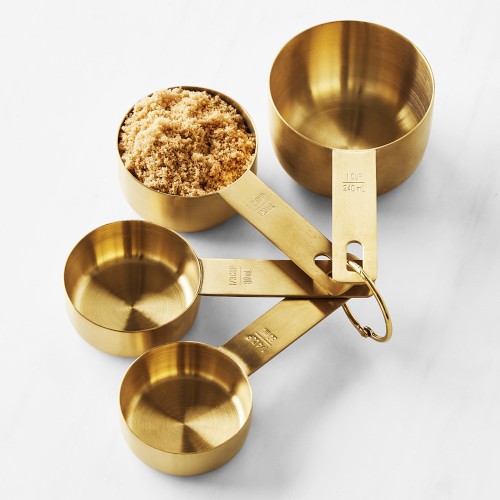 Williams Sonoma Round Antique Brass Measuring Cups, Set of 4