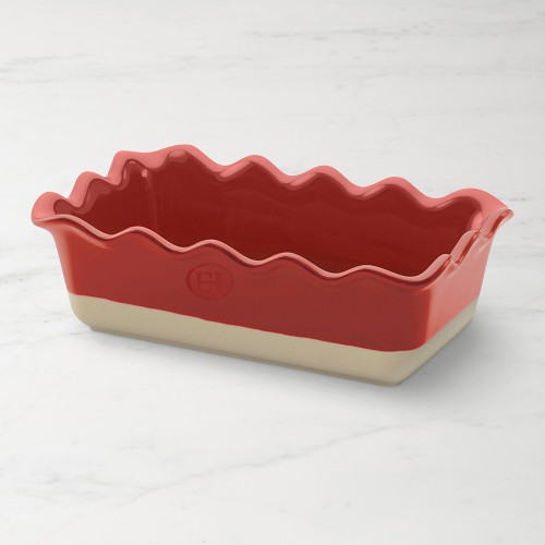 Emile Henry French Ceramic Ruffled Loaf Pan, Burgundy