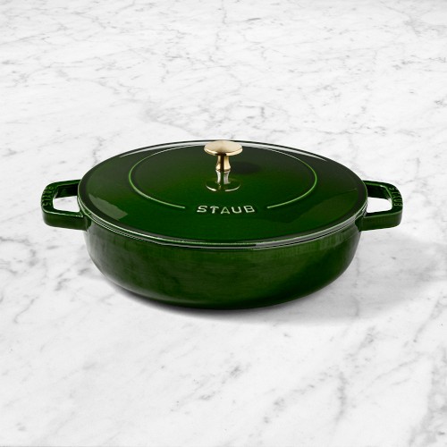 Staub Enameled Cast Iron Braiser, 4-Qt, Basil with Brass Knob
