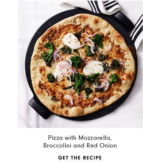 Pizza with Mozzarella, Broccolini and Red Onion