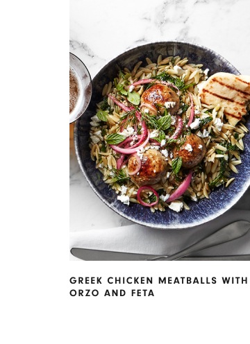 Greek Chicken Meatballs with Orzo and Feta