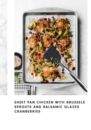Sheet Pan Chicken with Brussels Sprouts and Balsamic Glazed Cranberries