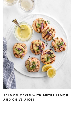 Salmon Cakes with Meyer Lemon and Chive Aioli