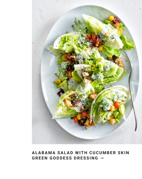 Alabama Salad with Cucumber Skin Green Goddess Dressing