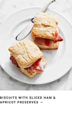 Biscuits with sliced ham and apricot