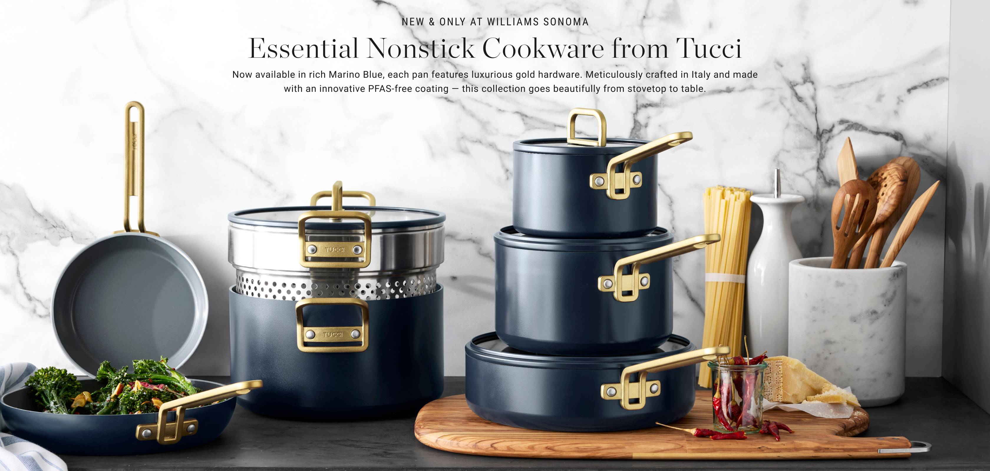 Essential Nonstick Cookware from Tucci now available in Marino Blue
