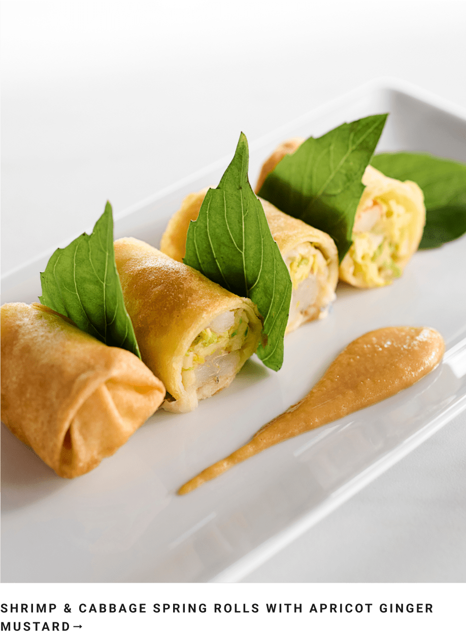 Shrimp and Cabbage Spring Rolls with Apricot Ginger Mustard