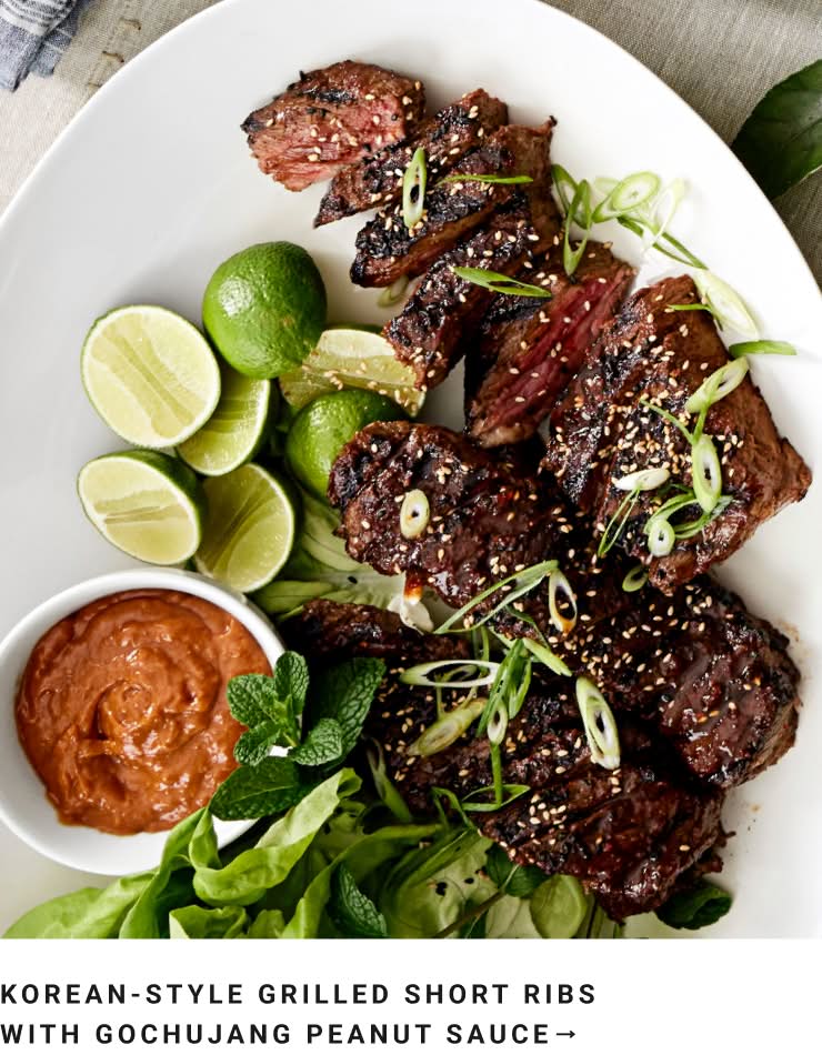 Korean-Style Grilled Short Ribs with Gochujang Peanut Sauce
