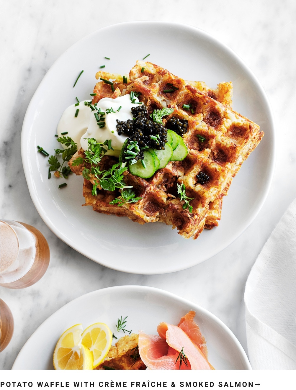 Potato Waffle with Cr&egrave;me Fra&icirc;che & Smoked Salmon