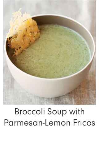 Broccoli Soup with Parmesan-Lemon Fricos