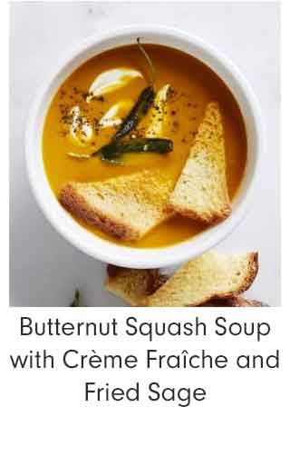 Butternut Squash Soup with Cr&egrave;me Fra&icirc;che and Fried Sage