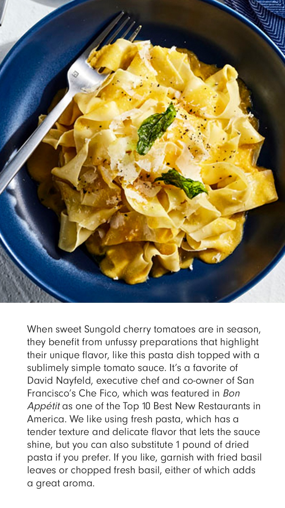 David Nayfeld's Pappadelle with Sungold Tomato Passata