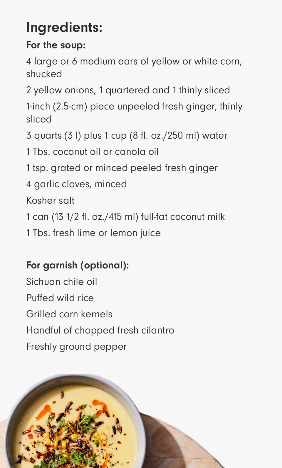 Melissa King's Coconut Corn Soup Recipe