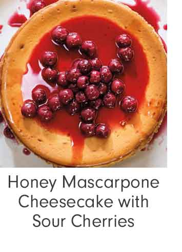Honey Mascarpone Cheesecake with Sour Cherries