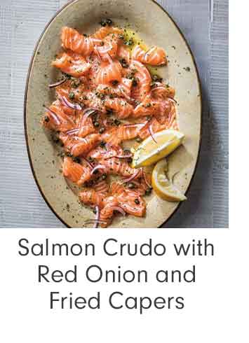 Salmon Crudo with Red Onion and Fried Capers