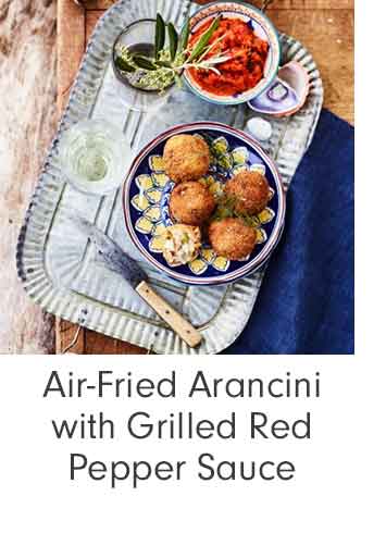 Air-Fried Arancini with Grilled Red Pepper Sauce
